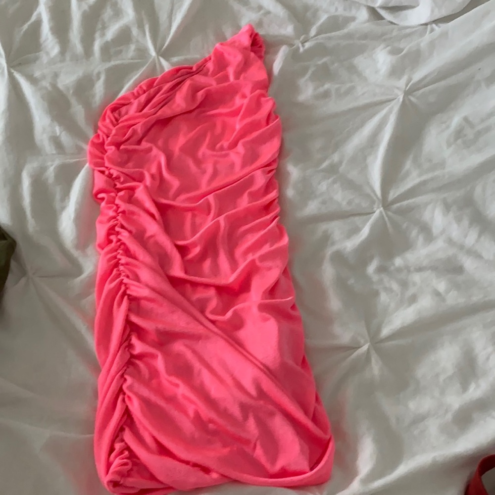 Hot pink one shoulder dress